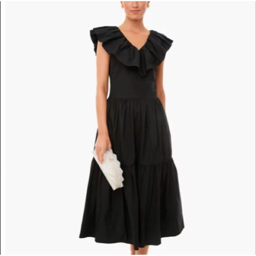 Tuckernuck Pomander Place Jo Ruffled Tiered‎ Midi Dress in Black Size Medium